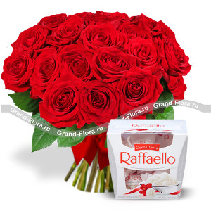 25 красных роз + Raffaello